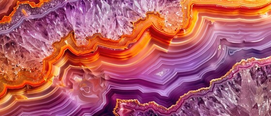 Closeup of cross section of agate crystal from malawi with fine textured background with distinct...