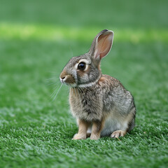 Naklejka na ściany i meble Rabbit playing in the grassy garden