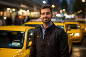 A courteous taxi driver providing safe and reliable transportation with professionalism and courtesy, his knowledge of routes and destinations ensuring a smooth ride for passengers