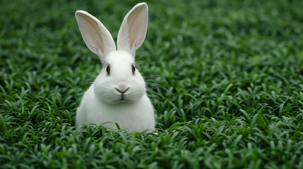 Fototapeta premium Rabbit playing in the grassy garden