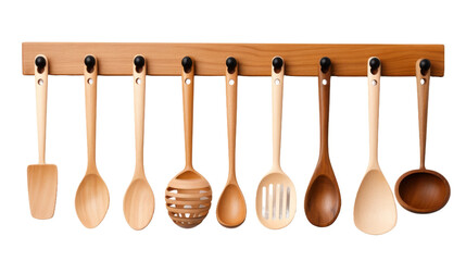 Classic Wooden Kitchen Tools Set on transparent background
