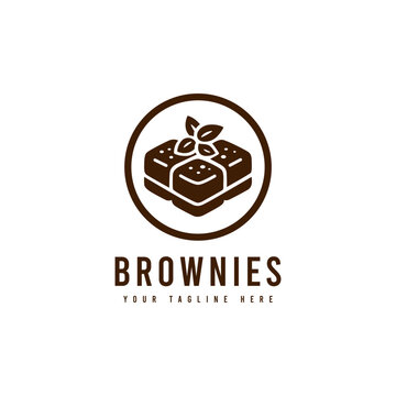 Brownies logo, with minimalist style. Sweet cake silhouette vector. Suitable for dessert, sweet cake or snack logos.