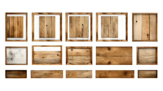 Assorted Wooden Picture Frames Collection on transparent background