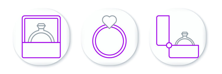 Set line Diamond engagement ring, and Wedding rings icon. Vector