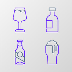 Set line Glass of beer, Beer bottle, vodka and Wine glass icon. Vector