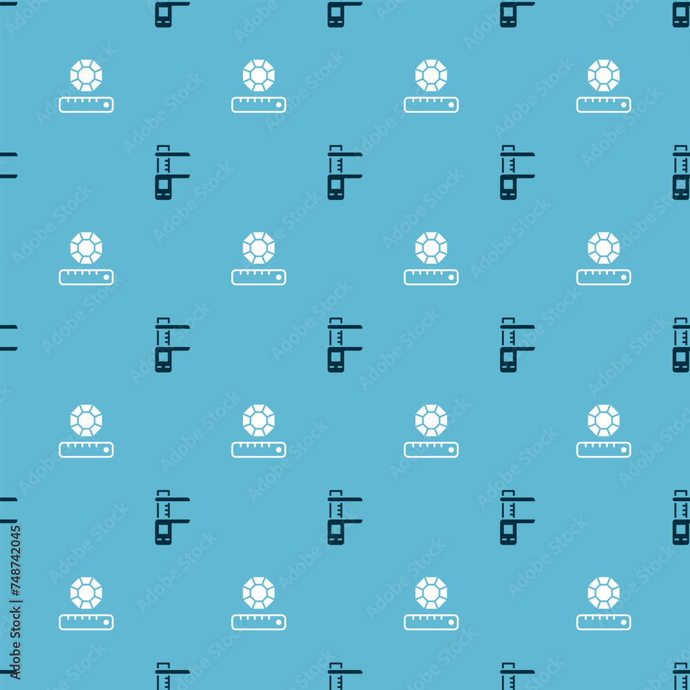 Aufkleber set calliper or caliper and scale and gem stone on seamless pattern. vector