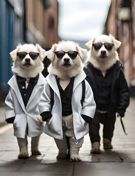 3 Dogs Wearing Black Glasses AI Generated Image 