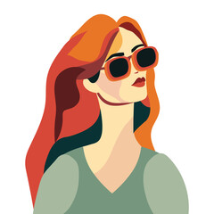 A woman with red hair wearing sunglasses, vector art. Womens History Month. Women's day.