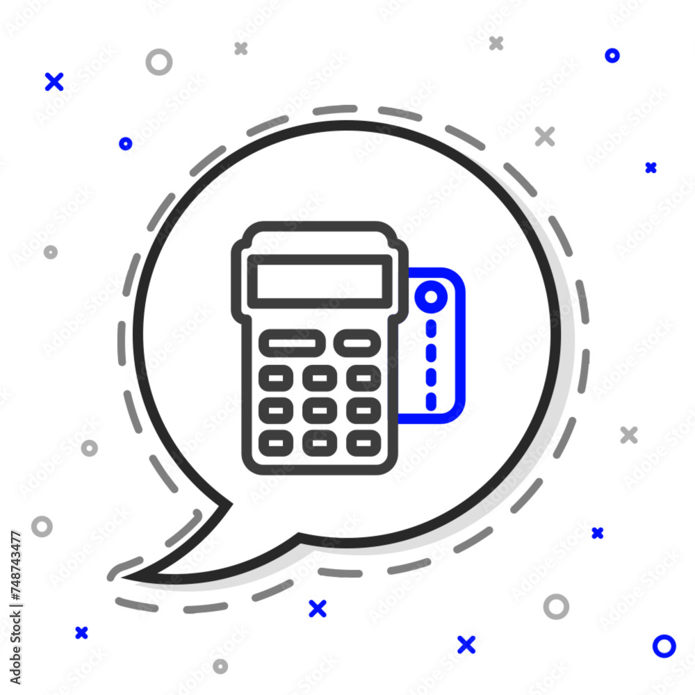 Aufkleber line pos terminal with inserted credit card and printed reciept icon isolated on white background. n