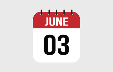 3 June Calendar. June Calendar Vector Illustration.