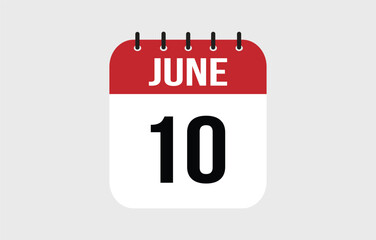 10 June Calendar. June Calendar Vector Illustration.