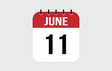 11 June Calendar. June Calendar Vector Illustration.