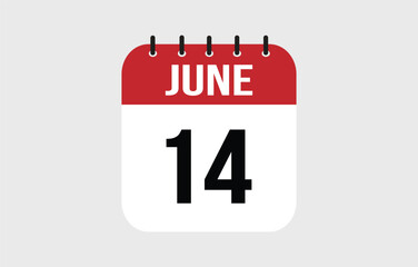 14 June Calendar. June Calendar Vector Illustration.