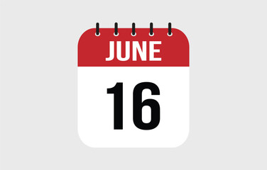 16 June Calendar. June Calendar Vector Illustration.