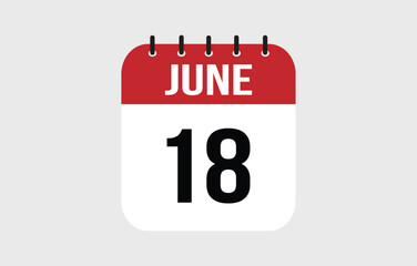 18 June Calendar. June Calendar Vector Illustration.