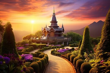 Nature's Grandeur: Spectacular Sunset at Doi Inthanon, Chiang Mai, Stunning National Park