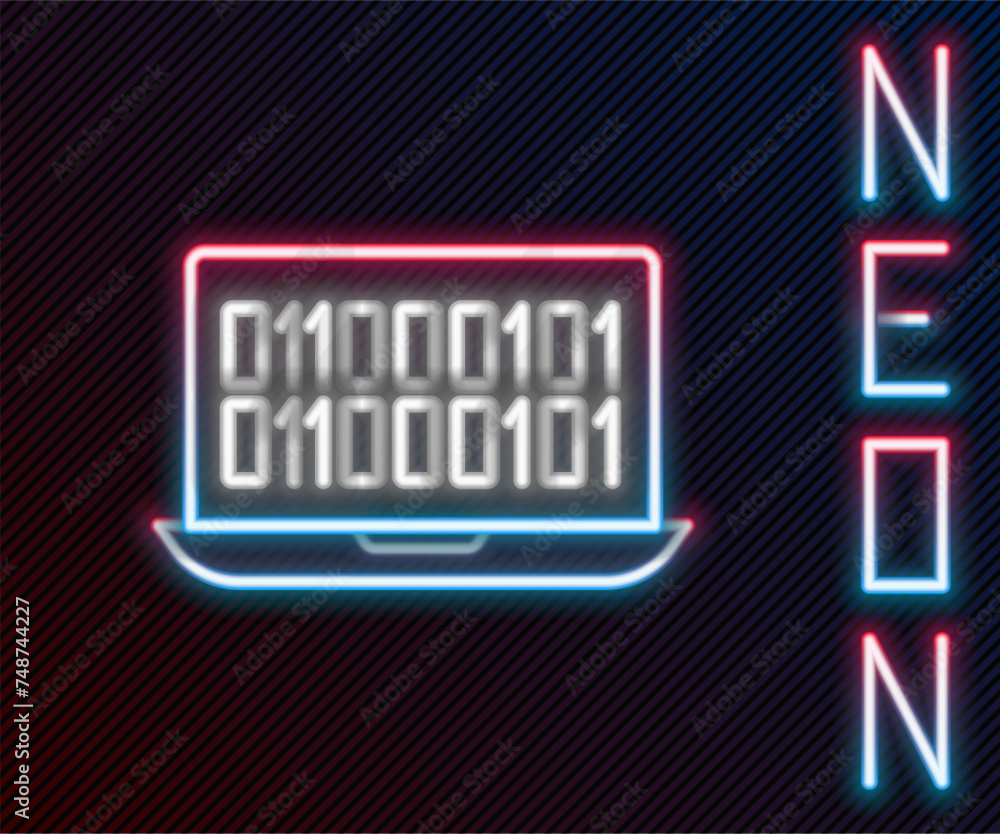 Poster glowing neon line binary code icon isolated on black background. colorful outline concept. vector