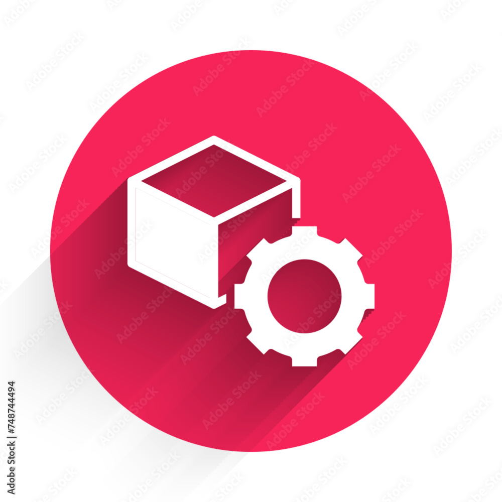 Poster white isometric cube icon isolated with long shadow. geometric cubes solid icon. 3d square sign. box