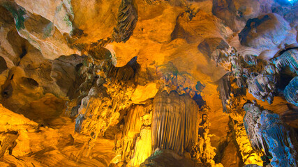 A beautiful scene inside the caves showcasing its beautiful formation of Stalagmites and stalactites. Shots were taken in Ipoh Cave Malaysia.
