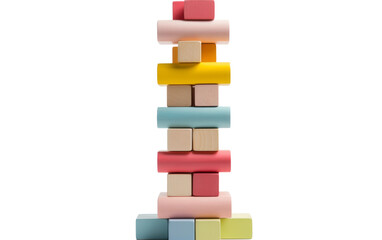 Towering Stack of Building Blocks on transparent background