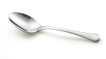 Silver Spoon on White Background. Isolated Stainless Steel Teaspoon for Crockery and Table Setting. Contains Clipping Path