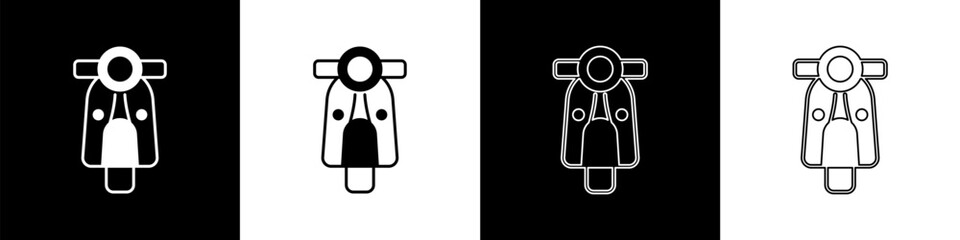 Set Scooter icon isolated on black and white background. Vector