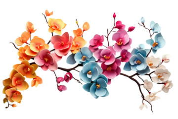 Array of Bright and Colorful Orchid Flowers on white background