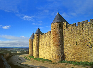 Fototapeta na wymiar Walls around Carcassonne – Cite de Carcassonne, France, UNESCO World Heritage site
