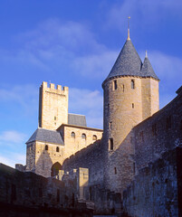 Fototapeta na wymiar Walls around Carcassonne – Cite de Carcassonne, France, UNESCO World Heritage site