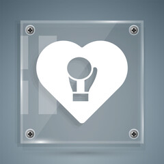 White Boxing glove icon isolated on grey background. Square glass panels. Vector