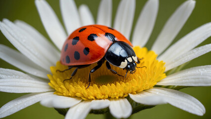 
A beautiful shot a curious ladybug examining the intricate details of a colorful daisy and its black spots standing out against the petals