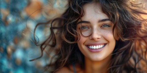 Fototapeta premium emotional portrait of happy woman. ai generated