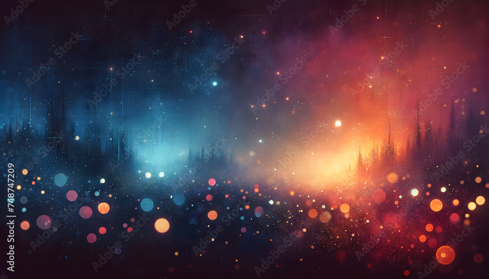 Poster an abstract background with a gradient of colors ranging from deep blues to vibrant oranges, simulat