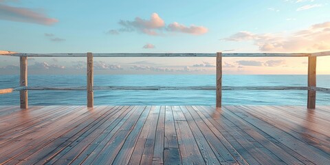 Serene balcony deck overlooks the vast ocean blending simplicity with natural beauty