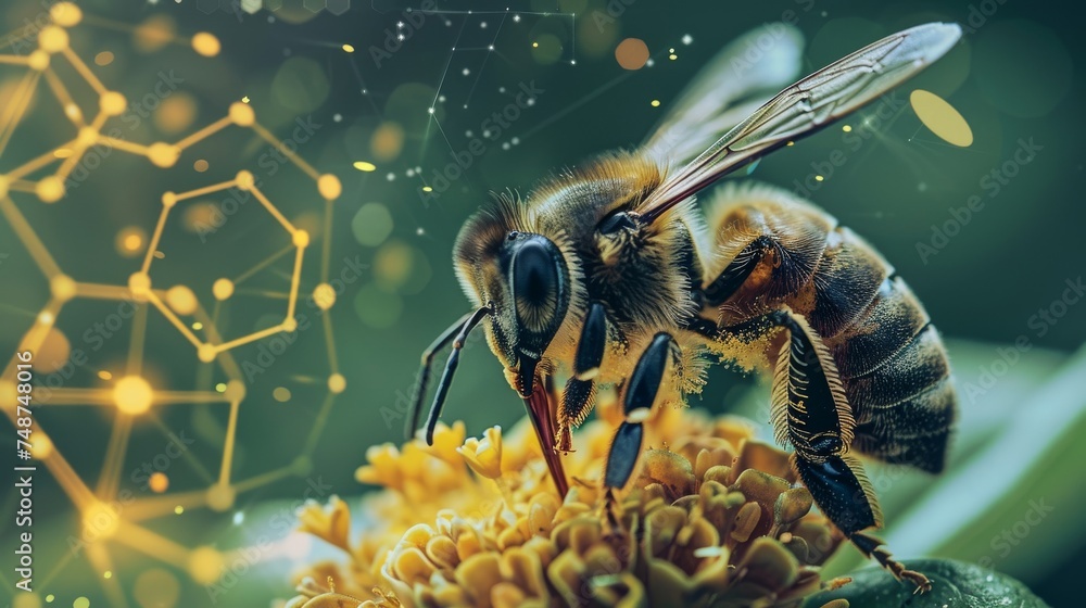 Aufkleber a bee pollinating a flower, symbolizing cross pollination in blockchain networks.