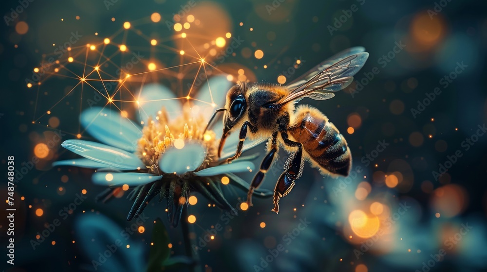 Aufkleber a bee pollinating a flower, symbolizing cross pollination in blockchain networks.
