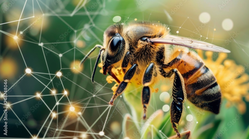 Poster a bee pollinating a flower, symbolizing cross pollination in blockchain networks.