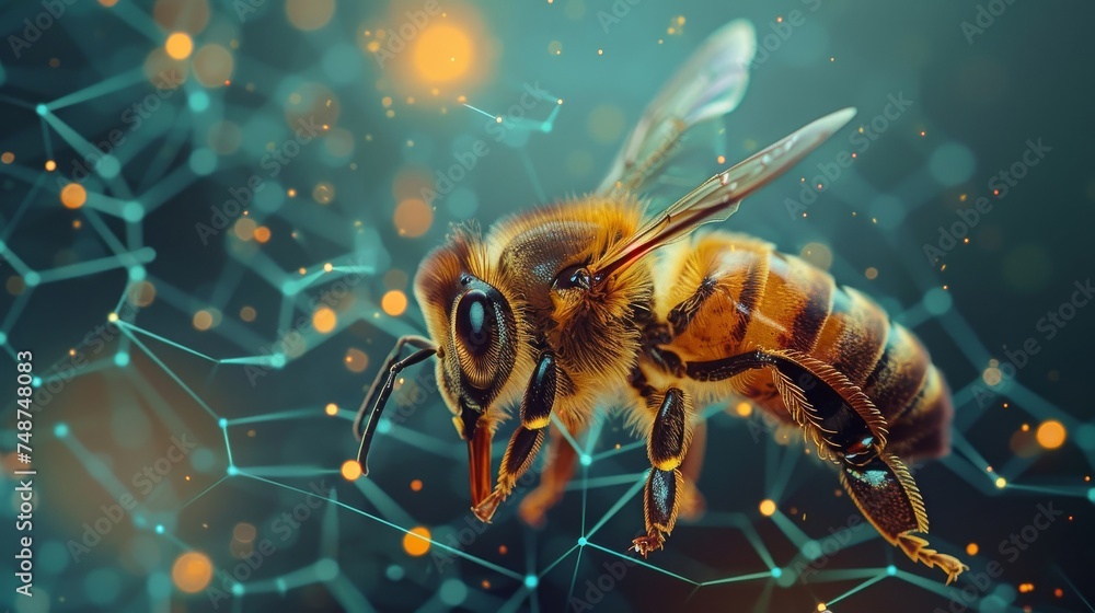 Aufkleber a bee pollinating a flower, symbolizing cross pollination in blockchain networks.