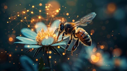 A bee pollinating a flower, symbolizing cross pollination in blockchain networks. - obrazy, fototapety, plakaty