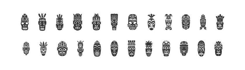 Tiki masks icon set. Vector illustration design.