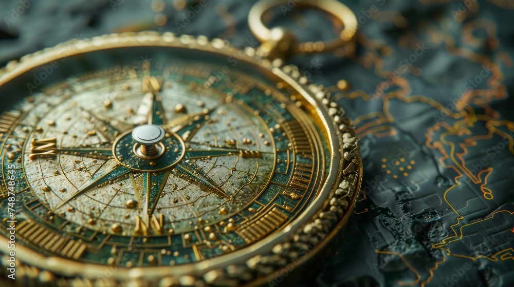 Aufkleber a compass with a blockchain pattern guiding toward a sustainable future.