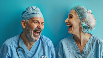 Senior Surgeon and Nurse Sharing a Laugh - Warmth and Camaraderie in Hospital Environment (AI-Generated)