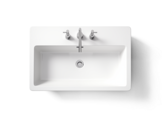 Bathroom interior with top view of sink and faucet. bathroom sink on white background