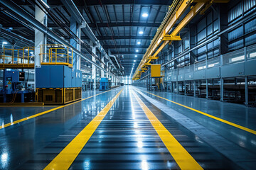 Production industry equipment at manufacturing buildings