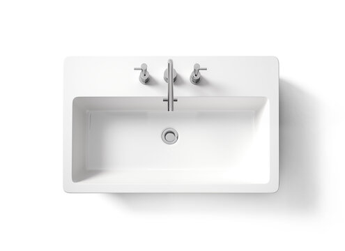 Bathroom interior with top view of sink and faucet. bathroom sink on white background