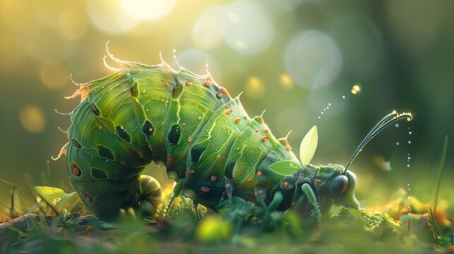 A digital caterpillar transforming into a green butterfly, symbolizing the growth and evolution of sustainable finance.