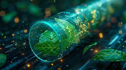 A digital scroll unrolling to reveal a green, sustainable blockchain plan. - obrazy, fototapety, plakaty