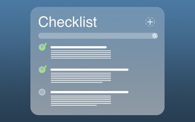 fictional checklist software with a checklist and checked off points hovering as a hologram in...