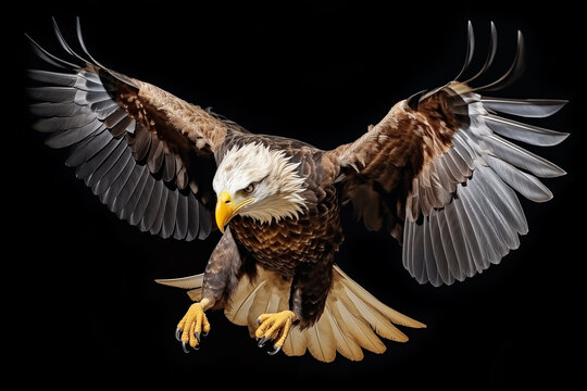 American bald eagle on black background. Generative AI