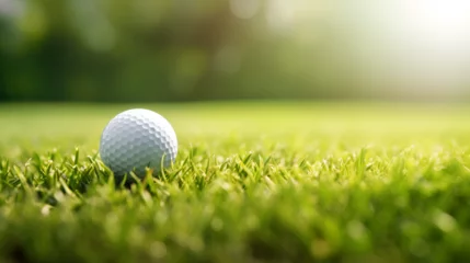 Foto op Plexiglas Golf ball close up on tee grass on blurred beautiful landscape of golf background concept international sports © Muhammad